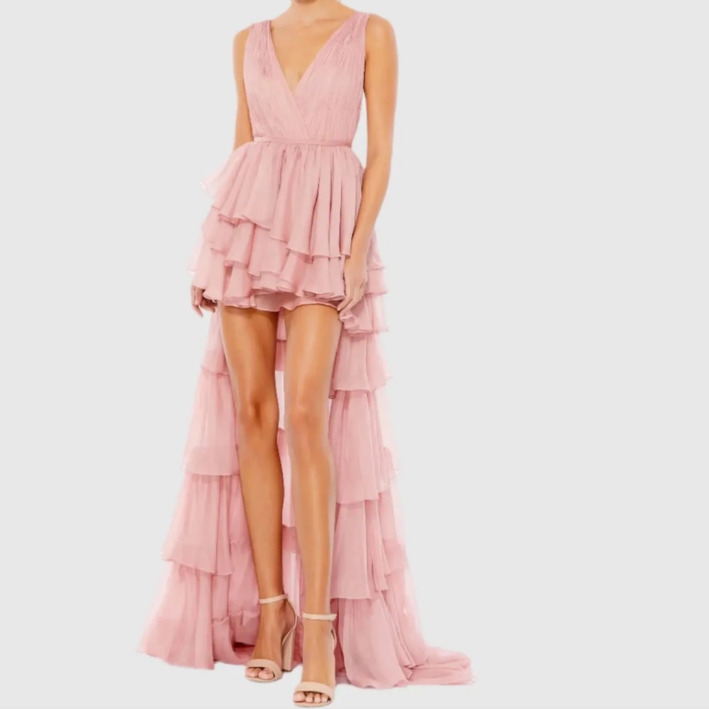 IEENA FOR MAC DUGGAL Pink High Low Gown with Built In Bodysuit 0 NWT
